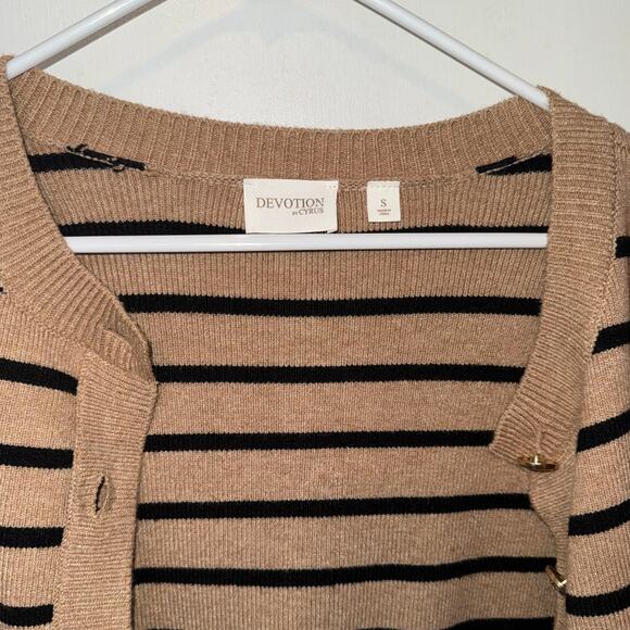 New Devotion by Cyrus Gold Button Down Striped Cardigan Toffee size S - Picture 3 of 7